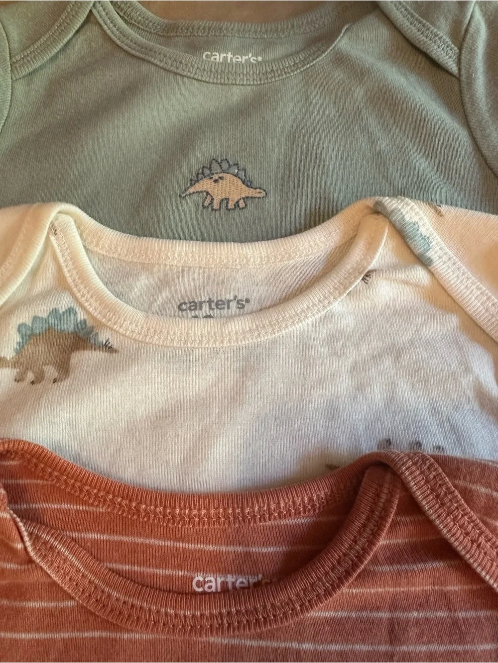Carter's Baby Dinosaur Print Short Sleeve One-Piece Bodysuit - Cream & Blue Set